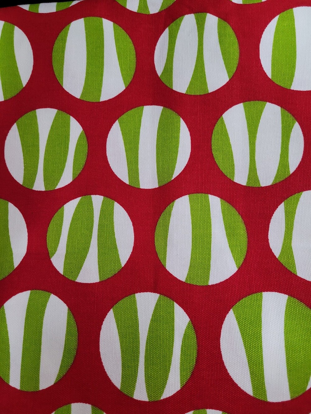 Premier Prints Red Fabric with Green & White Striped Circles 59" X 3 Yds  (1100)